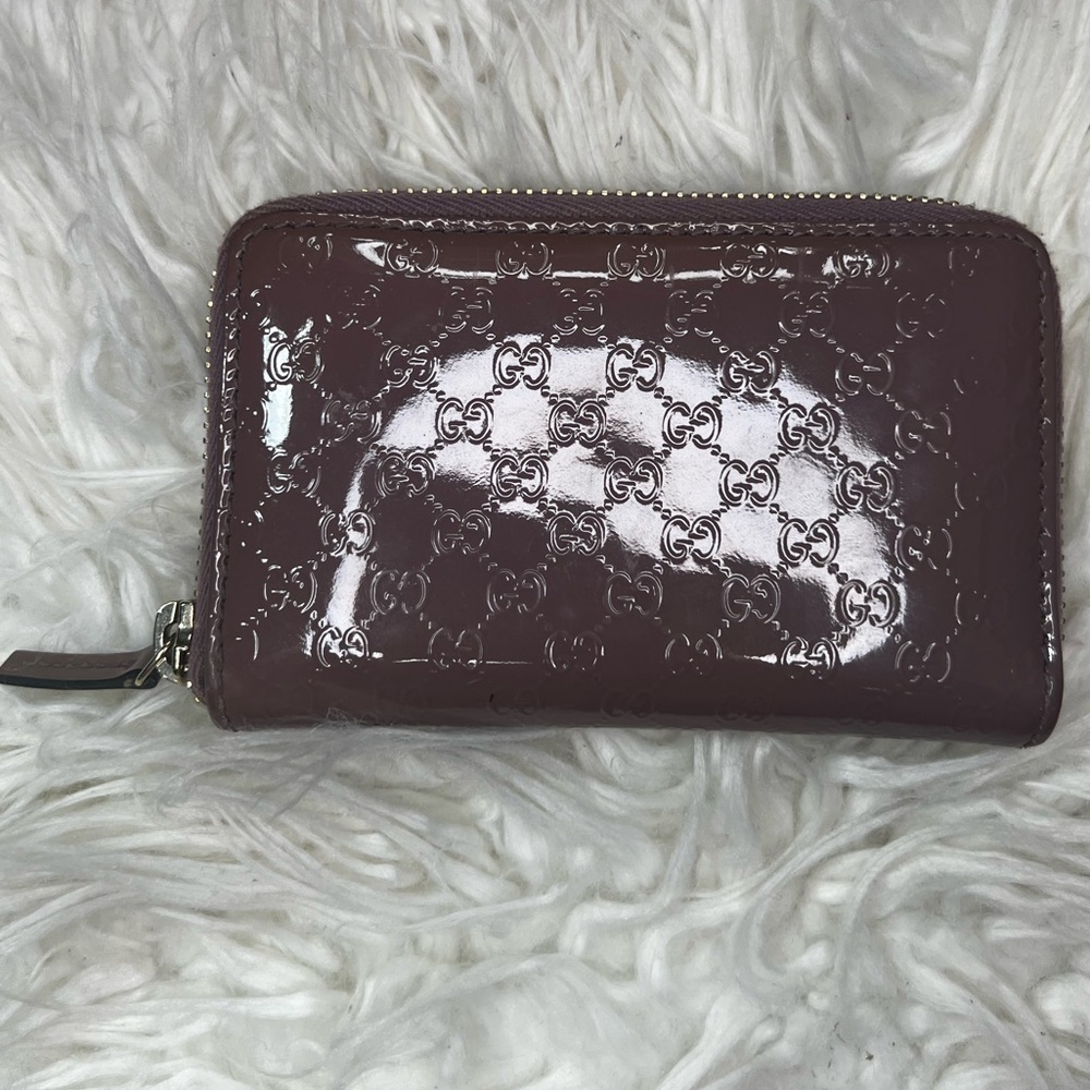 Gucci Leather Guccissima Zip Around Card Case Mauve